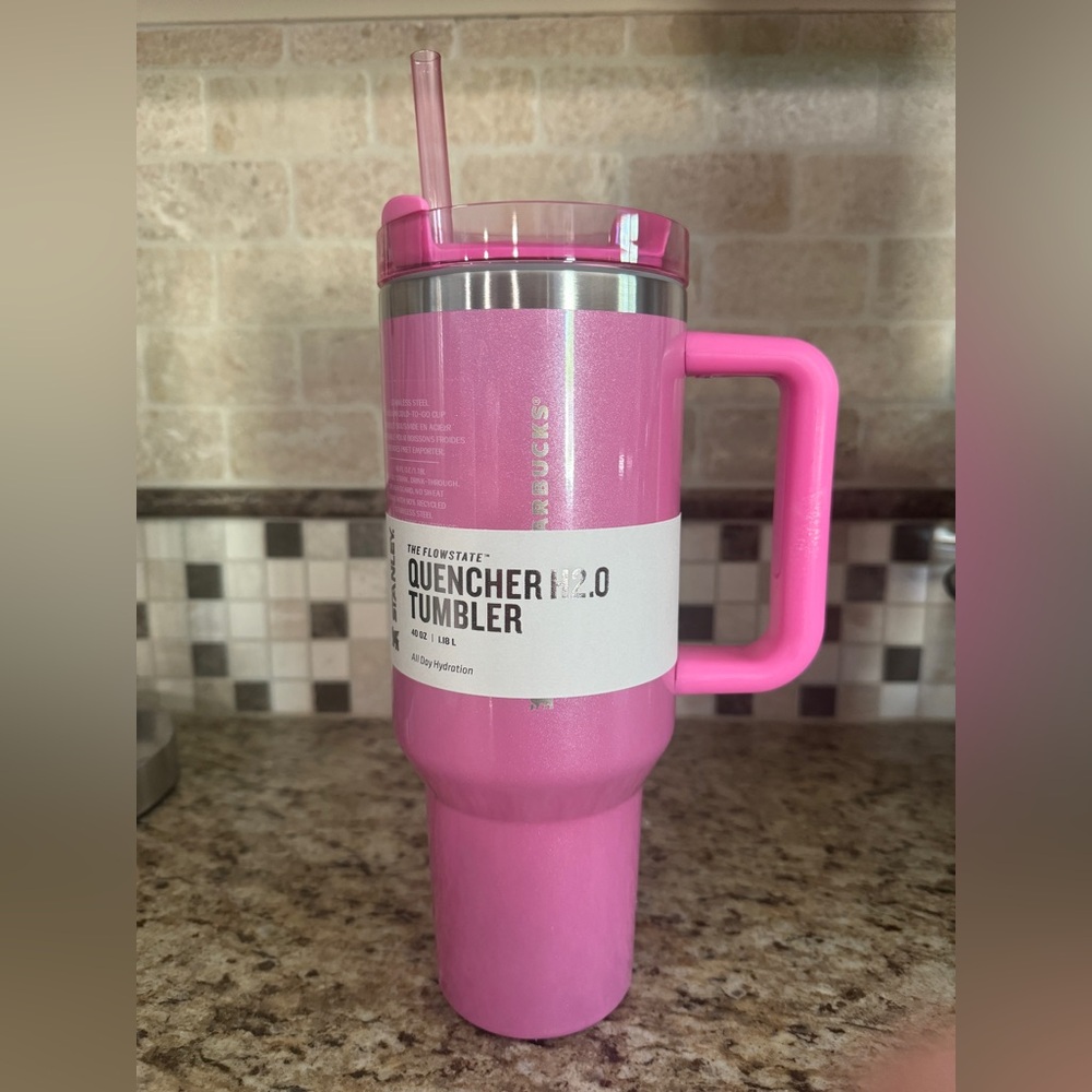 40oz Stanley x Starbucks Quencher Flowstate Glitter Pink Tumbler
